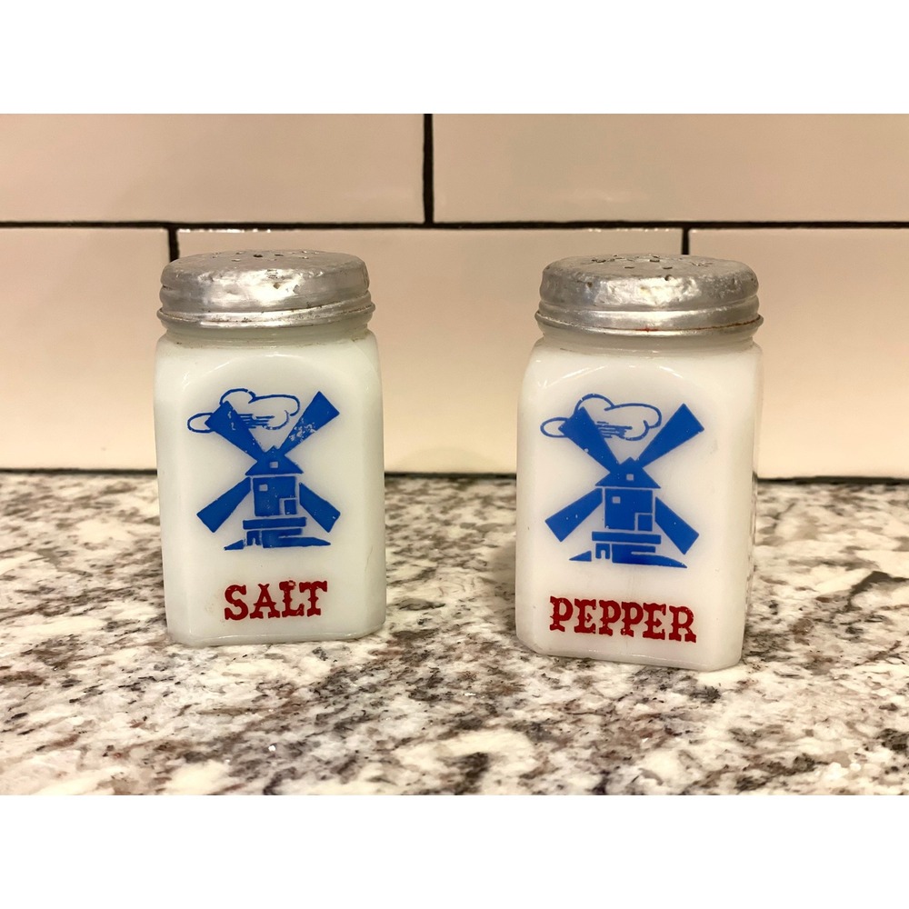 Vintage Hazel Atlas Milk Glass Windmill Salt and Pepper Shakers